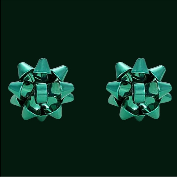 Green Christmas Bow Pierced Post Back Stud Earrings - Picture 14 of 15